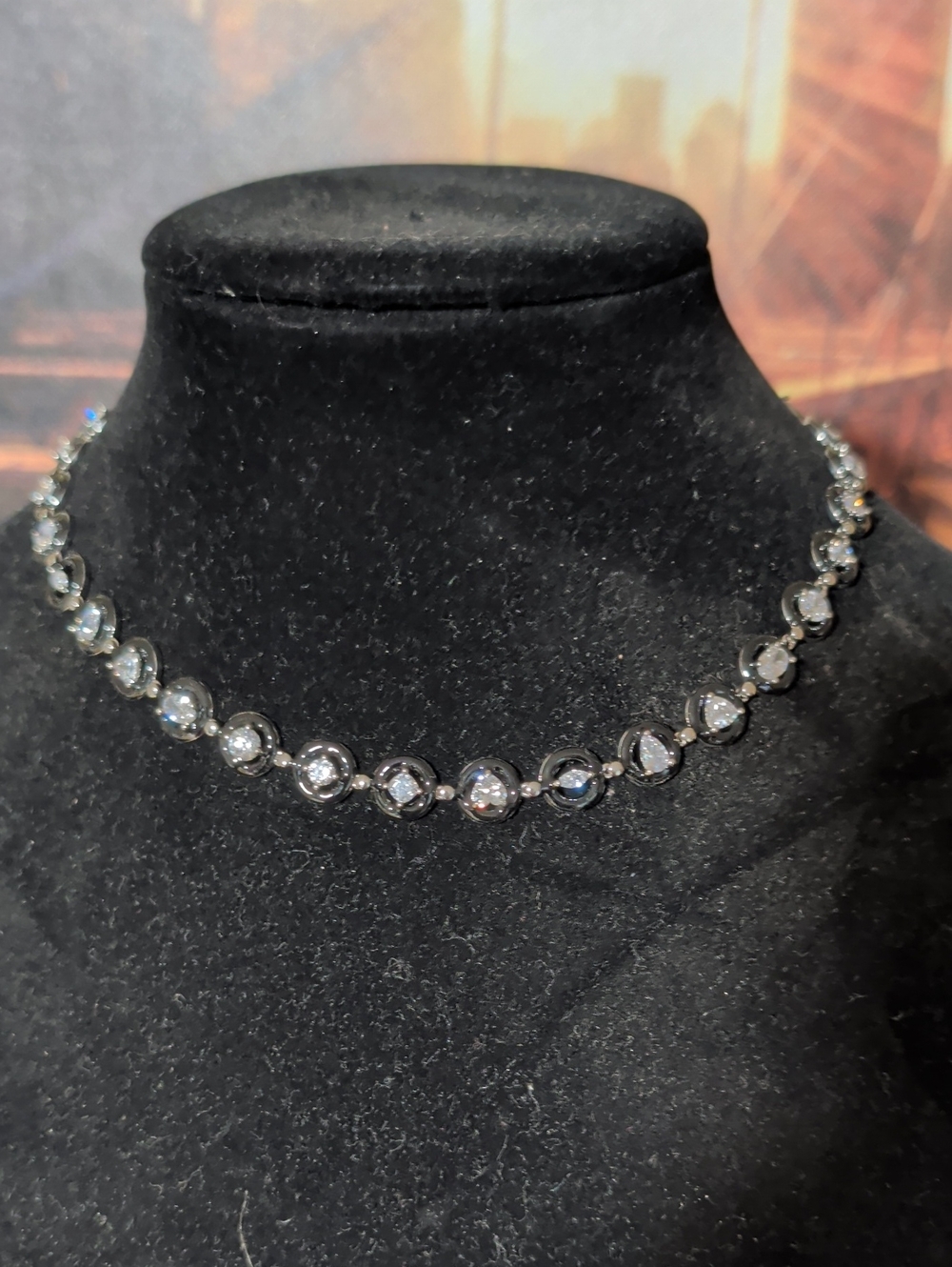 Melinda Maria Black Silver Clear Crystal Station Necklace